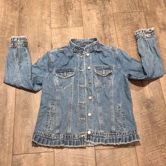Super cute jean jacket with ruffles trim